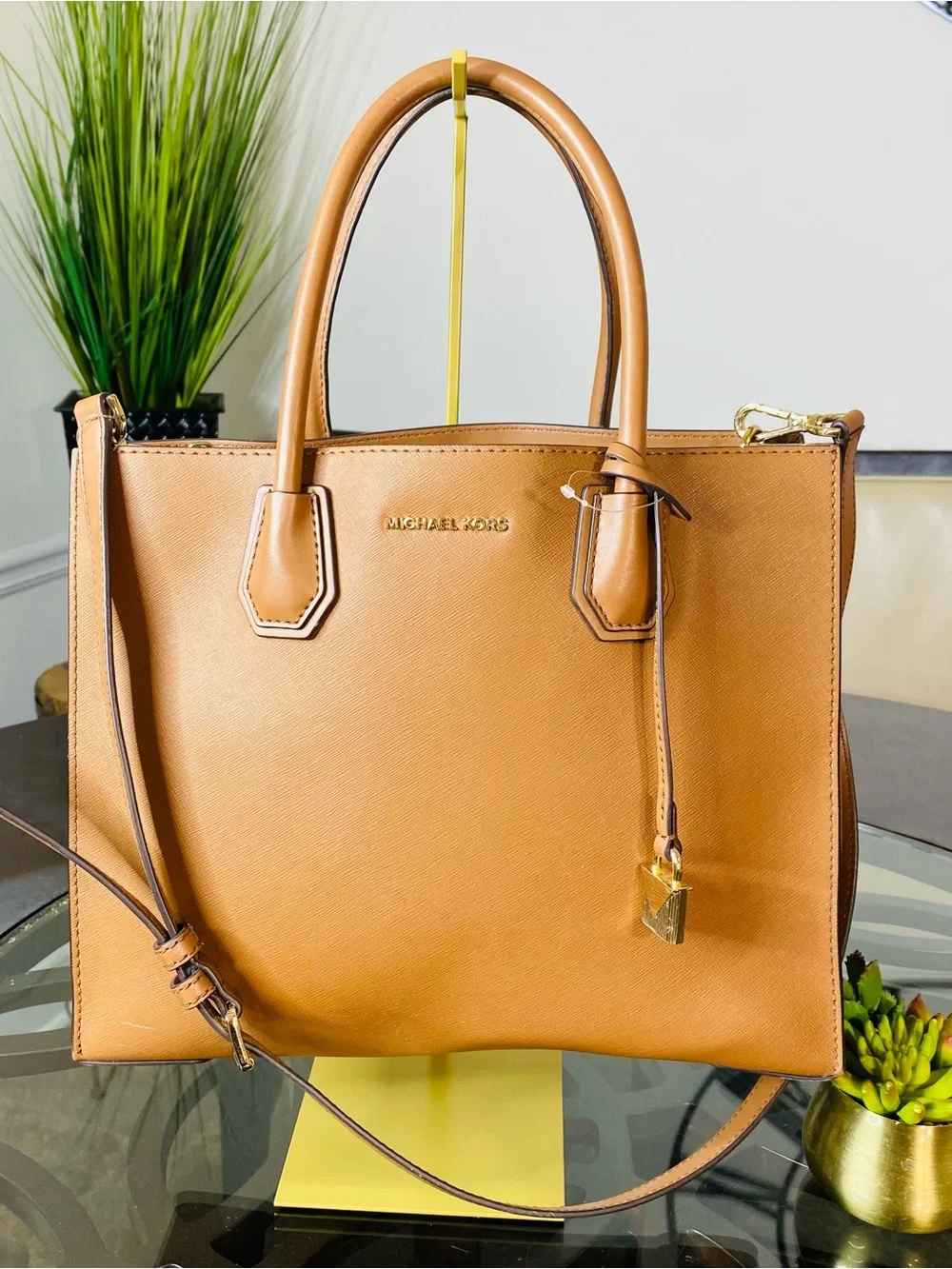 MICHAEL KORS MERCER Large Leather Convertible Tote Acorn Satchel Crossbody